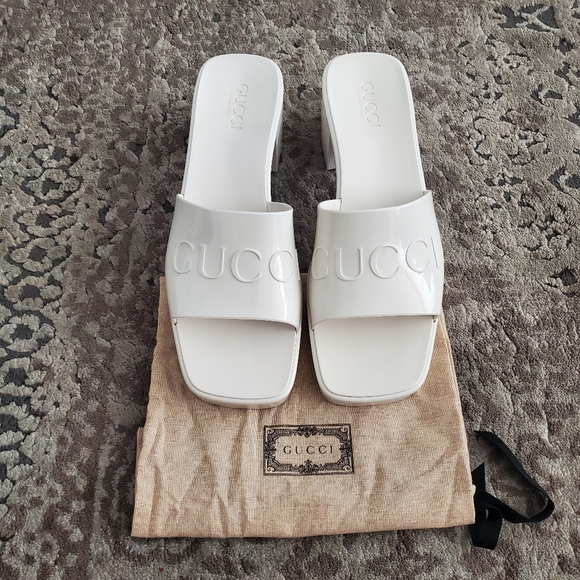 Gucci Rubber Logo Platform Slide Sandal in Mystic White Size 41 - Picture 6 of 13